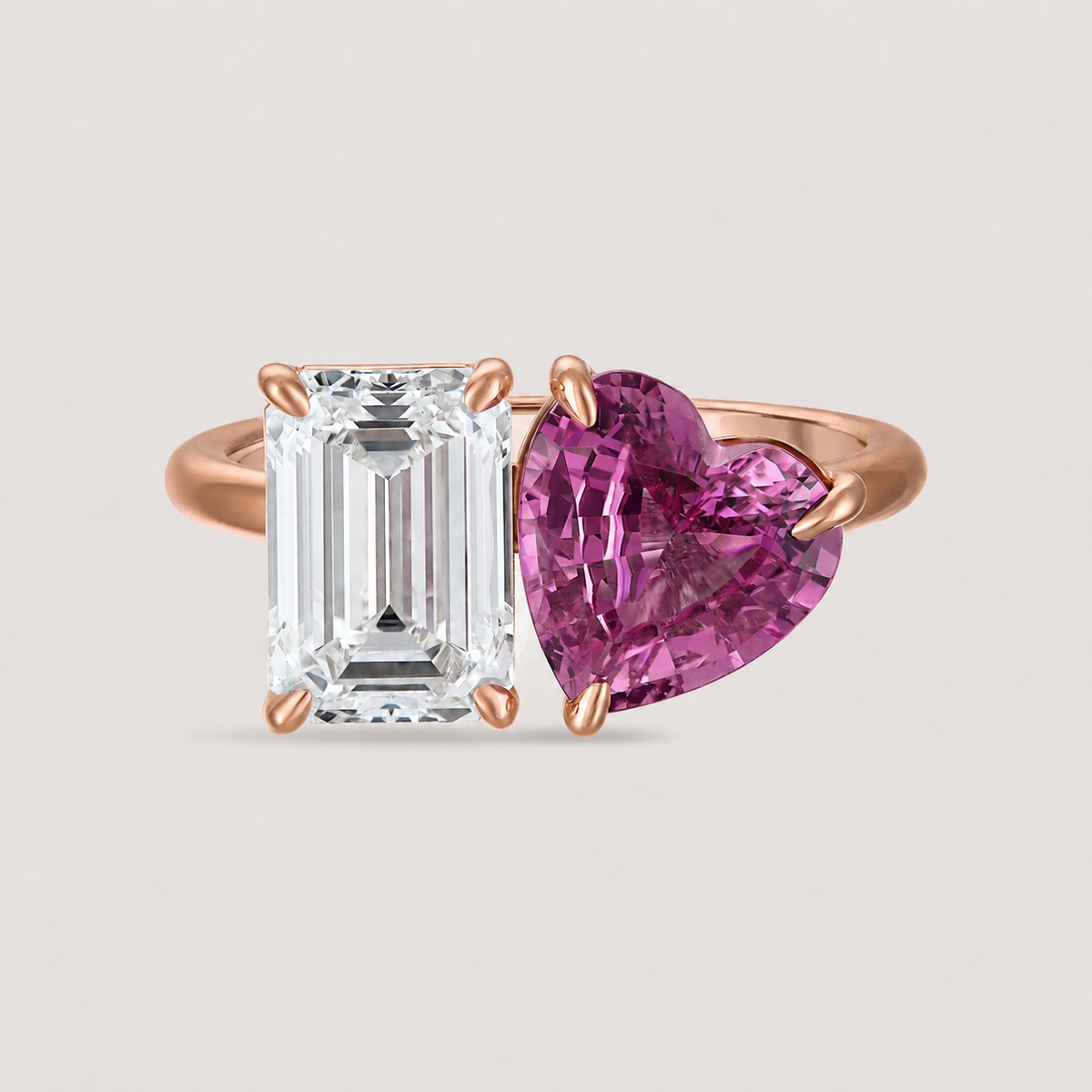 EC and Heart Pink Sapphire Two Stone
