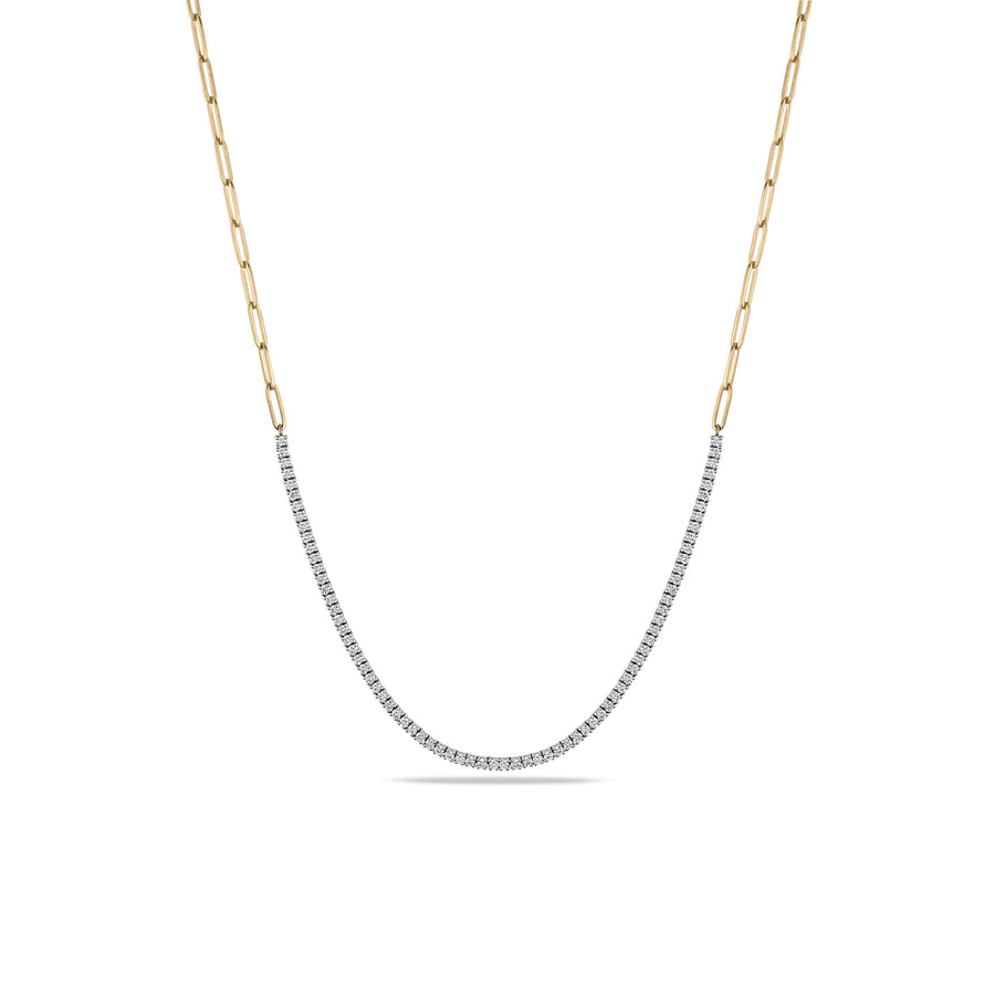 Halfway Diamond Tennis Necklace with Paperclip Chain