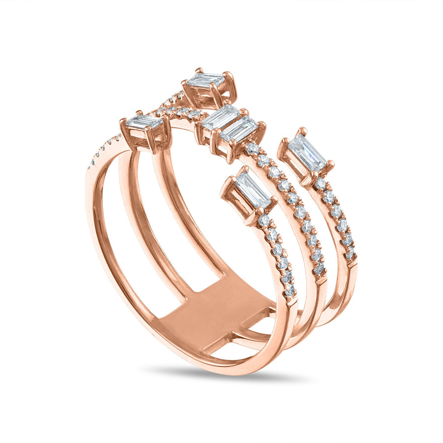 Baguette Sprinkle Diamond Ring in Rose Gold Side View