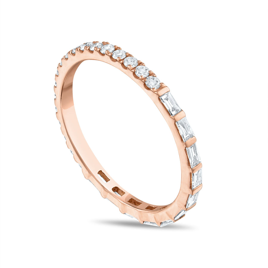 Baguette + Pave Diamond Stackable Ring in Rose Gold Side View