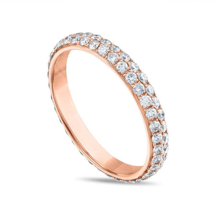 Two Row Micro Pave Diamond Band in Rose Gold Side View