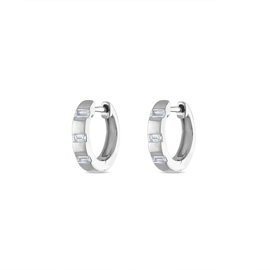 Scattered Baguette Diamond Huggies in White Gold