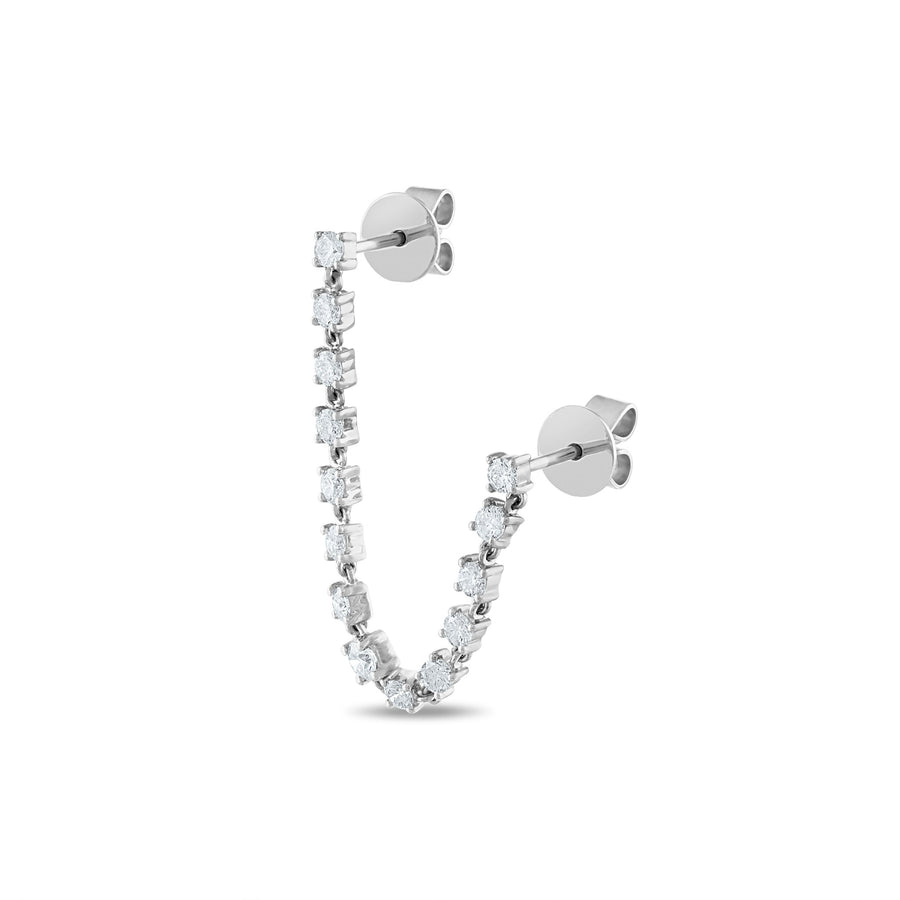 Diamond Studded Chain Earring in White Gold