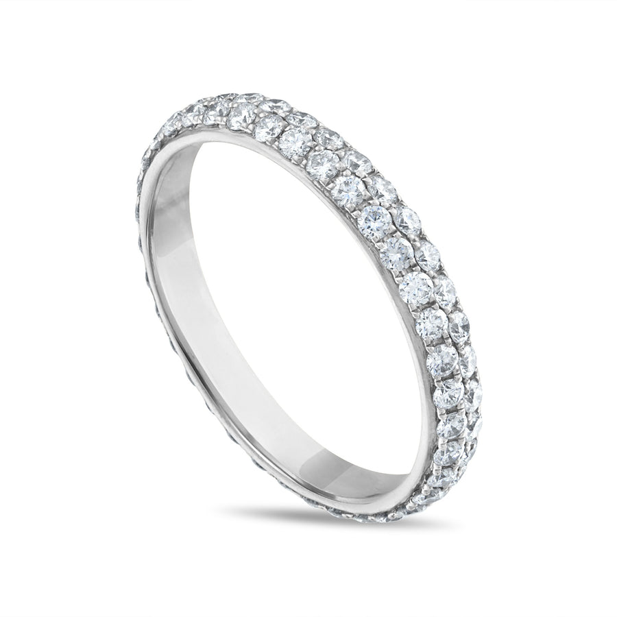 Two Row Micro Pave Diamond Band in White Gold Side View