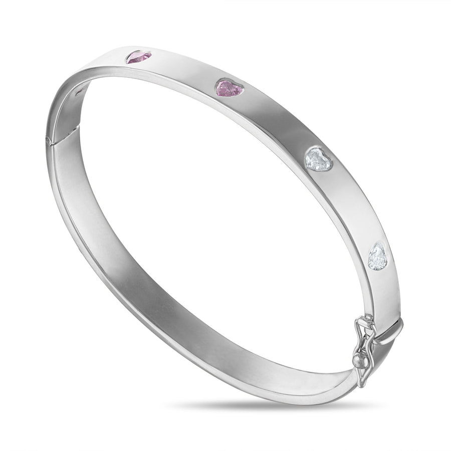 Queen of Hearts Bangle in White Gold Side View