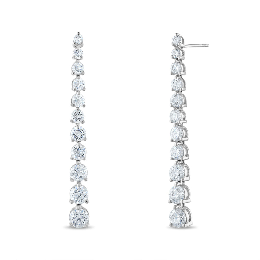 Graduated Round Diamond Drop Earrings in White Gold