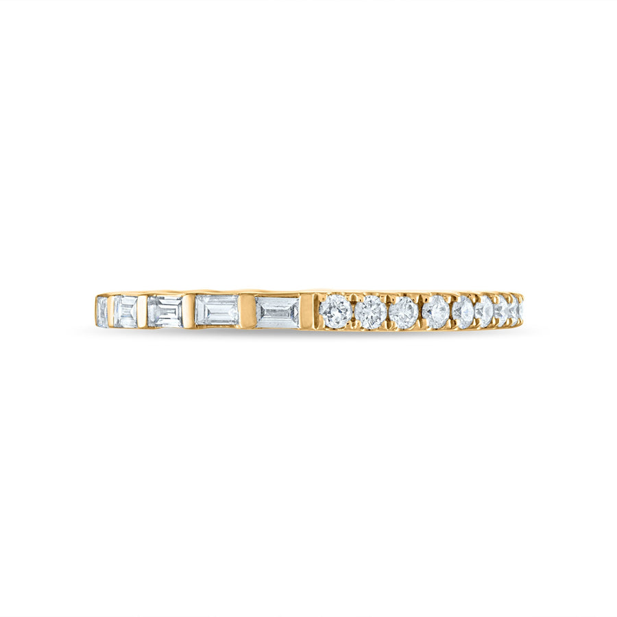 Baguette + Pave Diamond Stackable Ring in Yellow Gold