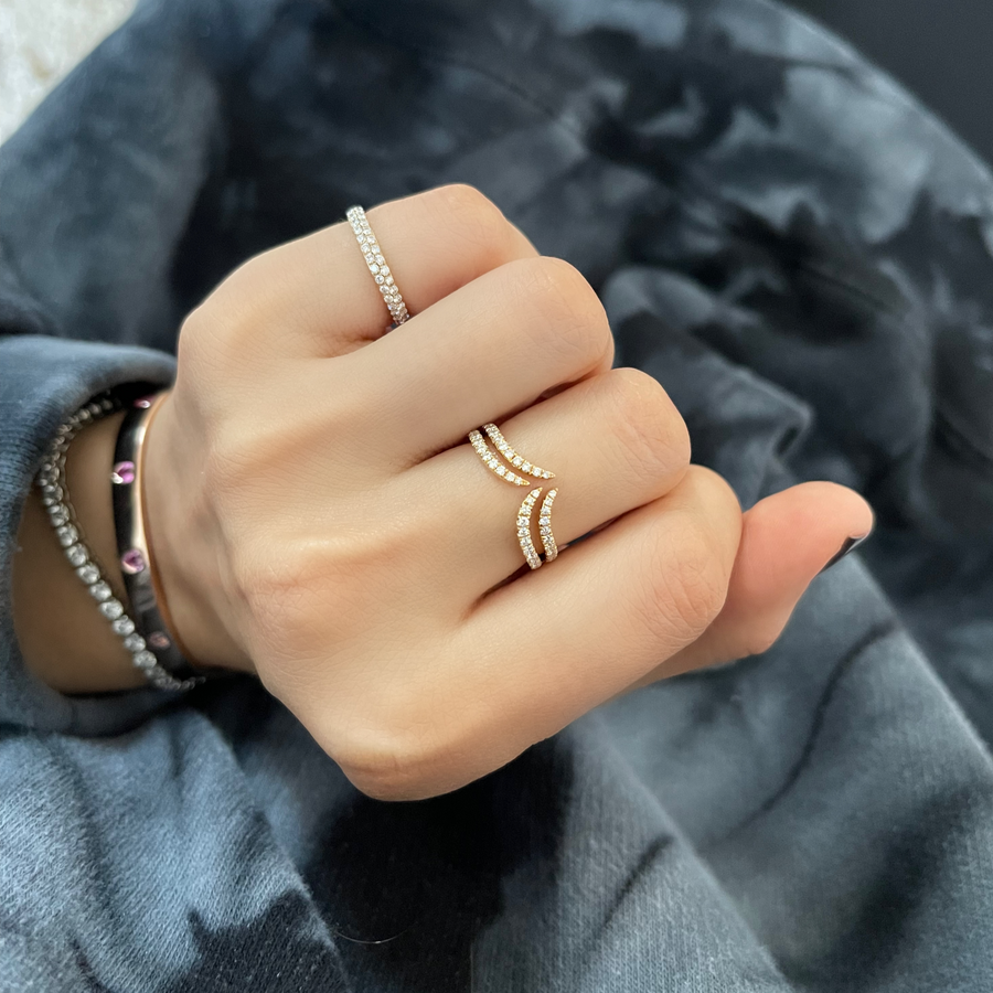 Double Diamond Claw Ring on Hand
