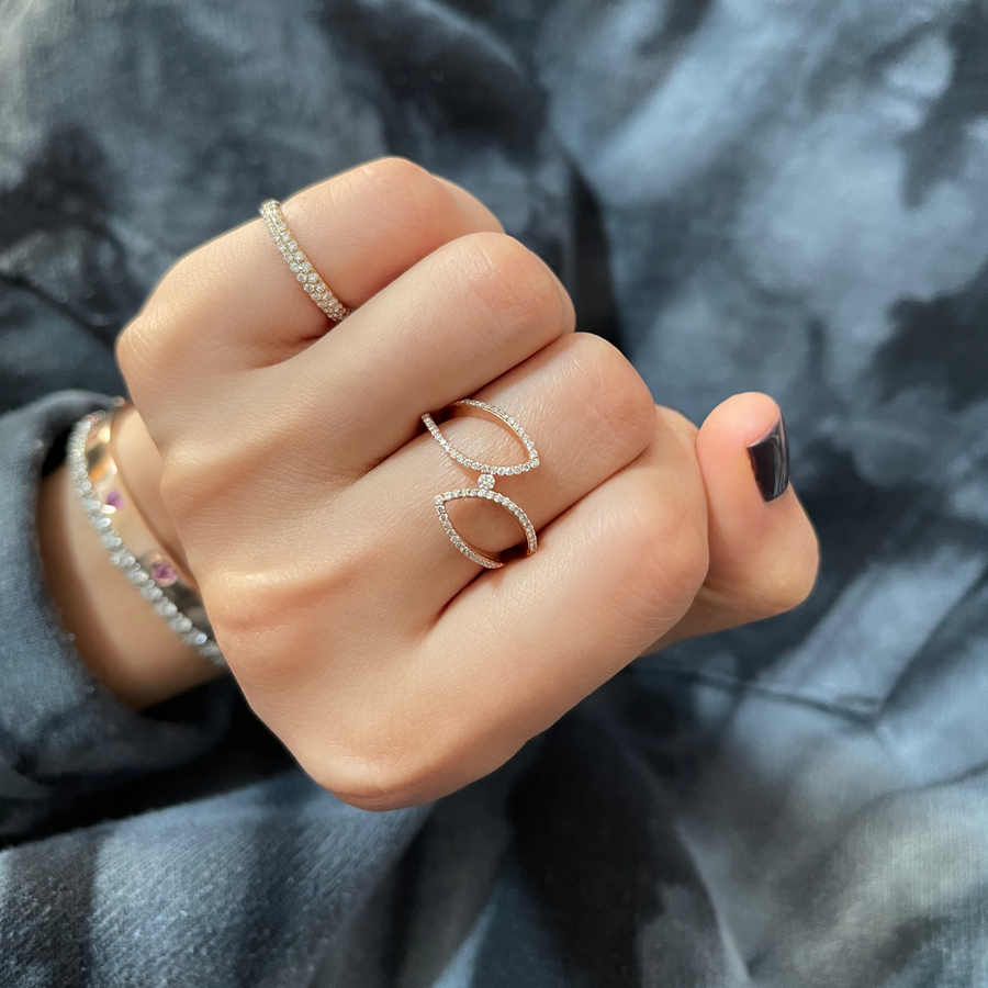 Diamond Leaf Outline Ring on Hand