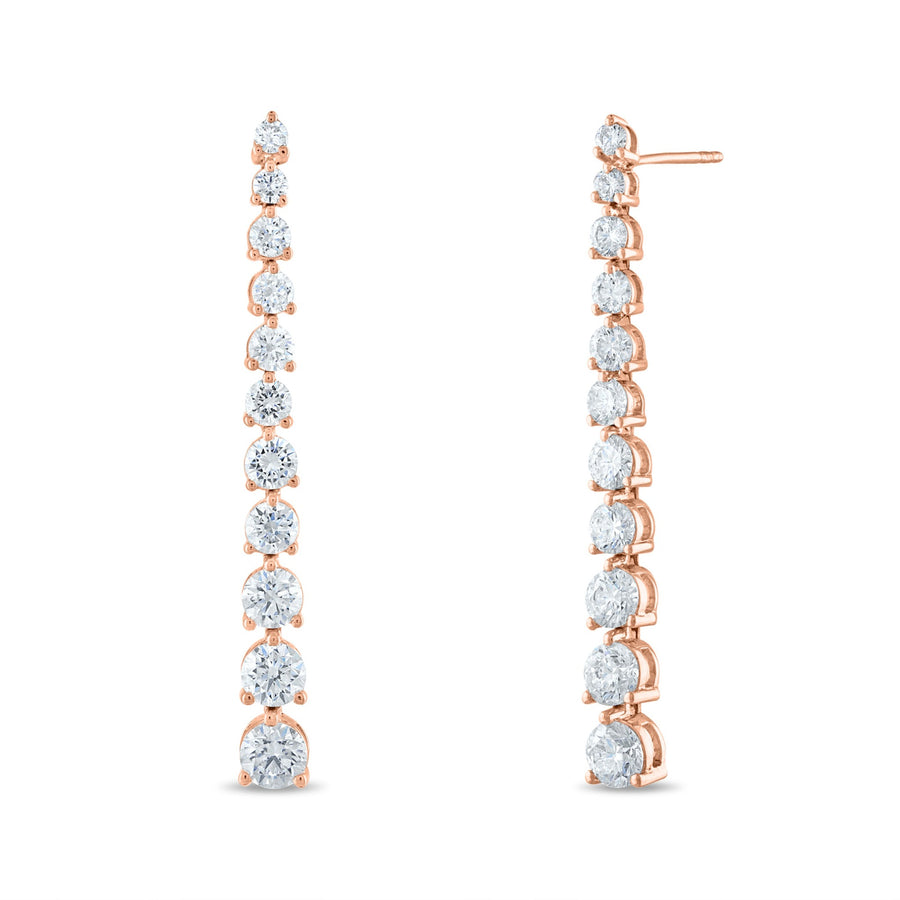 Graduated Round Diamond Drop Earrings in Rose Gold
