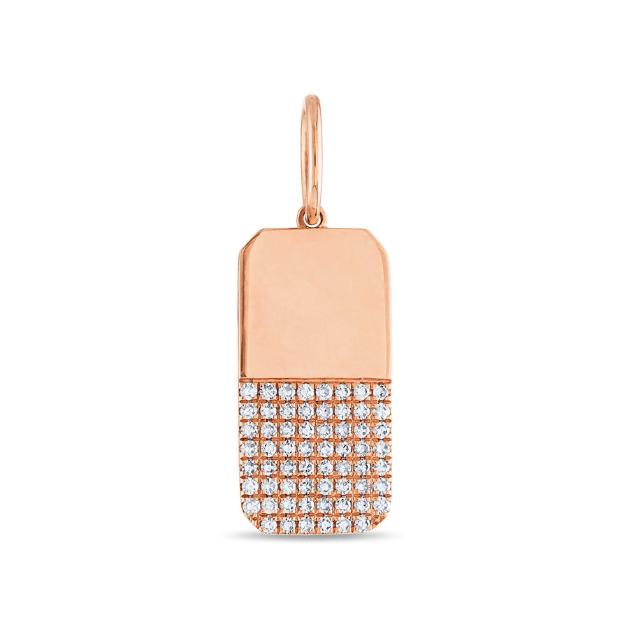 Gold and Pave Diamond Dog Tag Charm in Rose Gold
