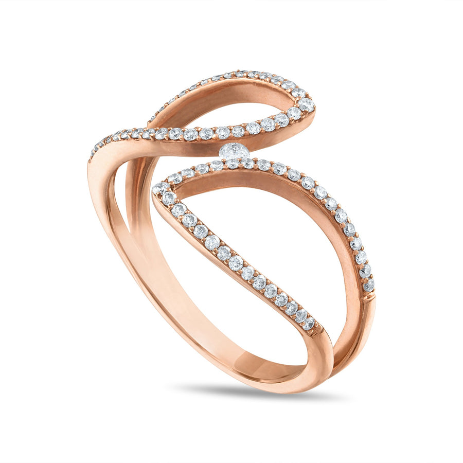 Diamond Leaf Outline Ring in Rose Gold Side View