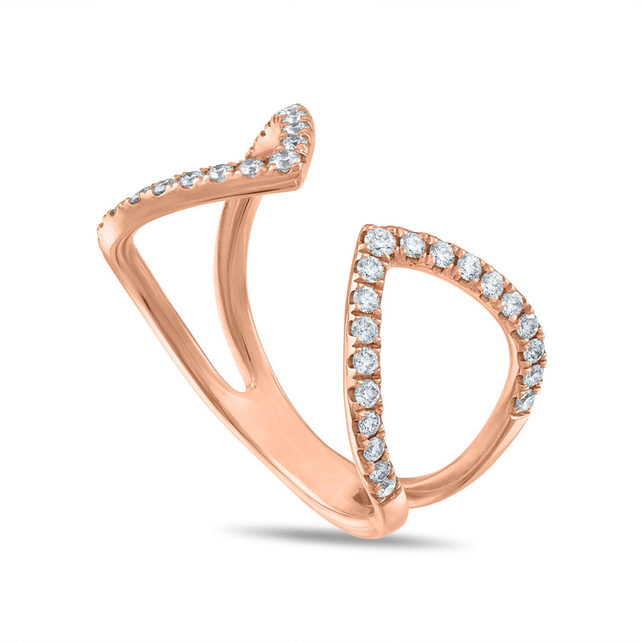 Diamond Outline Open Claw Ring in Rose Gold Side View