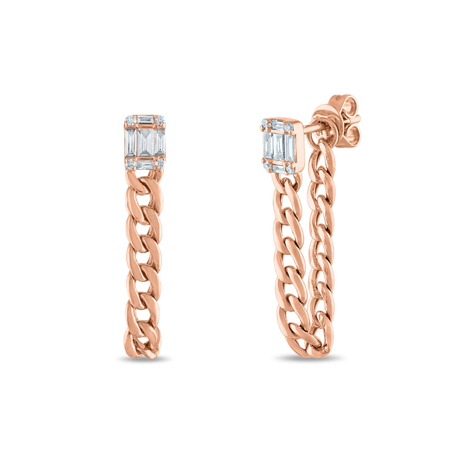 Emerald Illusion Diamond Chain Earrings in Rose Gold