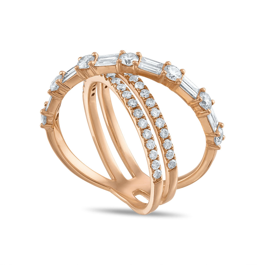 pave and baguette crossover diamond statement ring