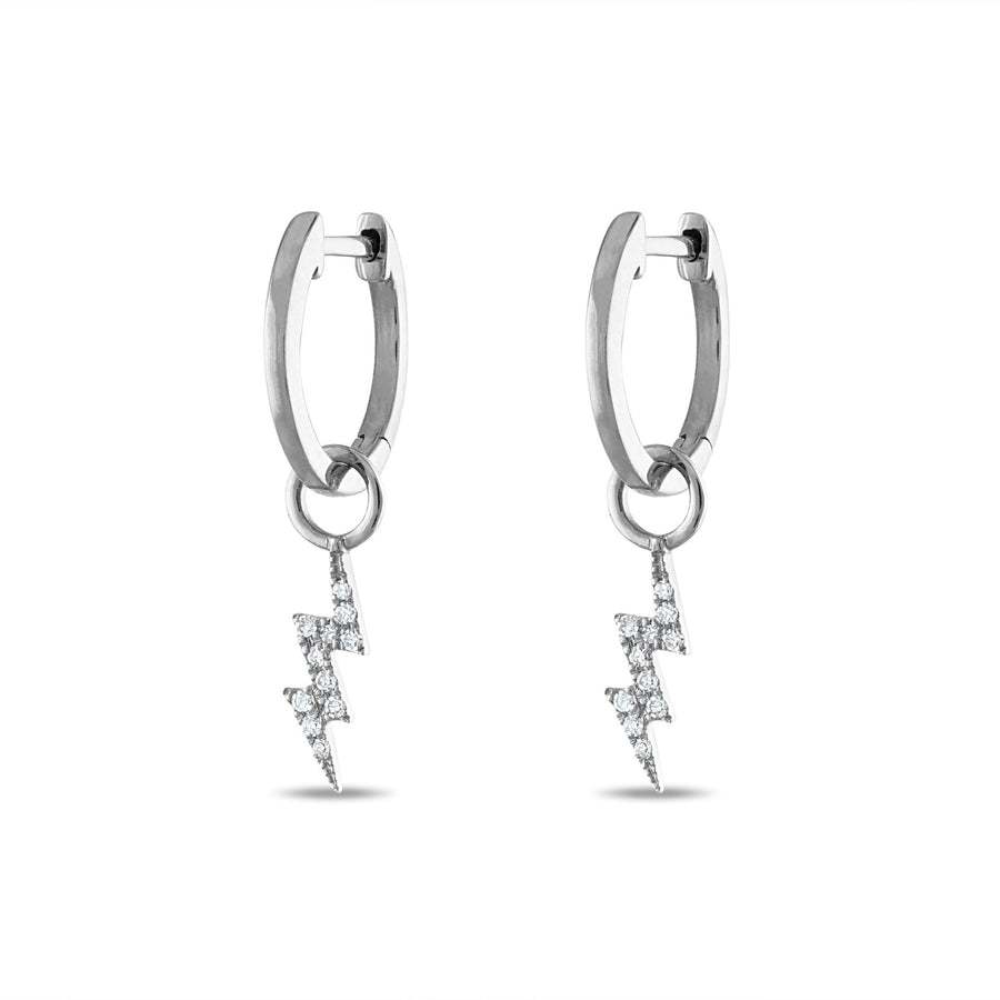 Pave Lightning Bolt Charm Huggies in White Gold