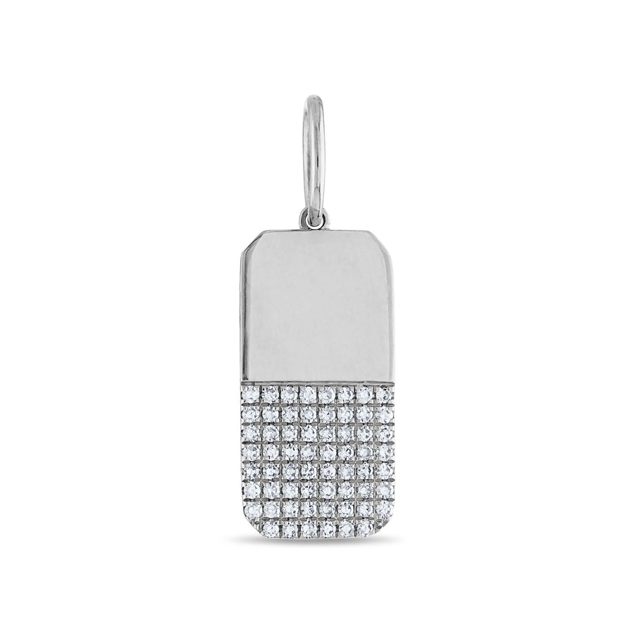 Gold and Pave Diamond Dog Tag Charm in White Gold