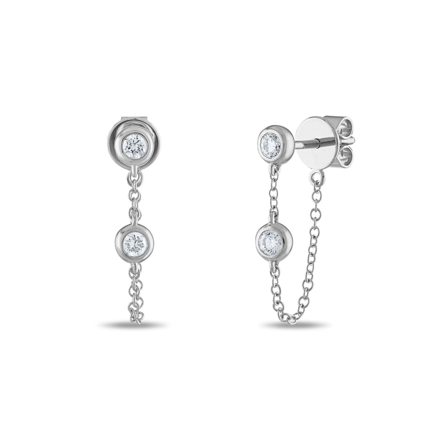 Bezel Diamond Chain Earrings in White Gold