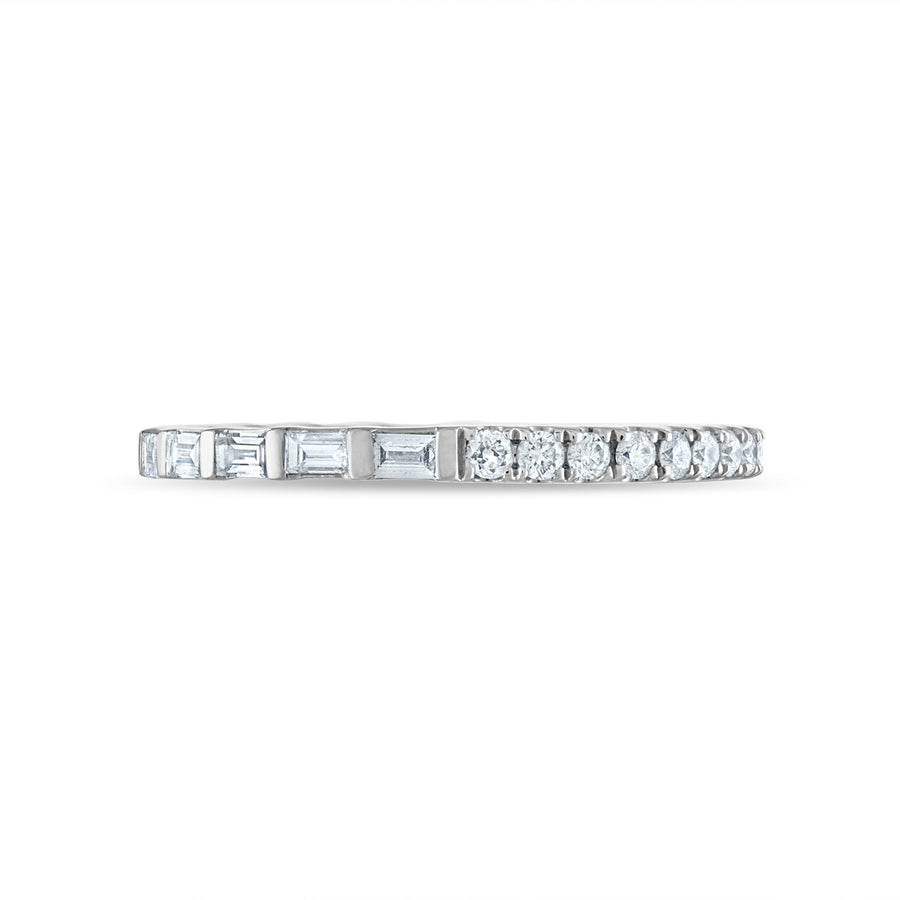Baguette + Pave Diamond Stackable Ring in White Gold