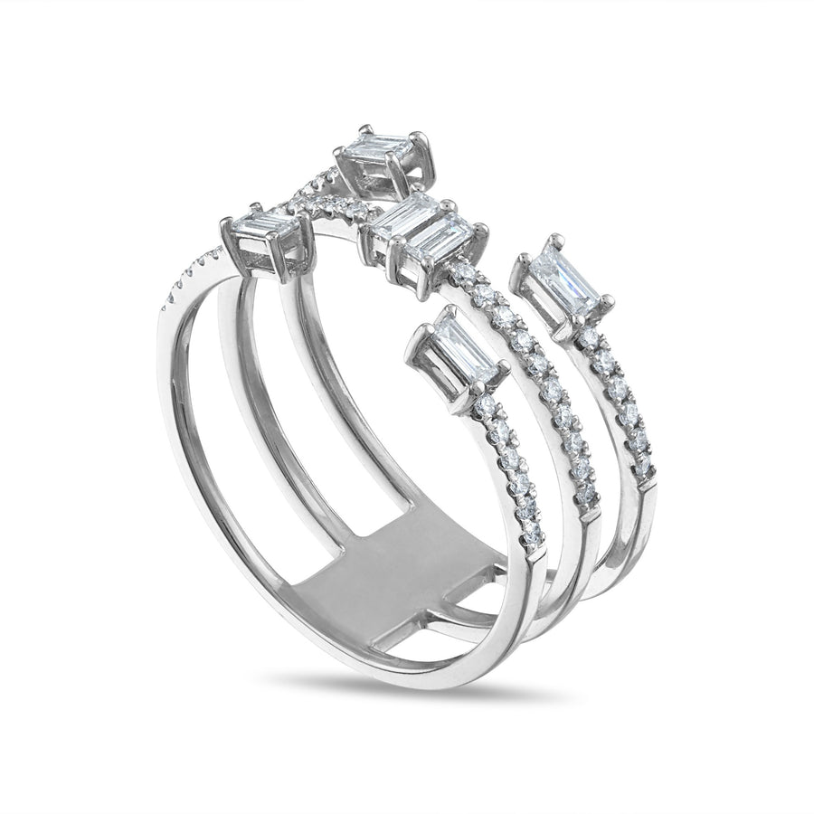 Baguette Sprinkle Diamond Ring in White Gold Side View
