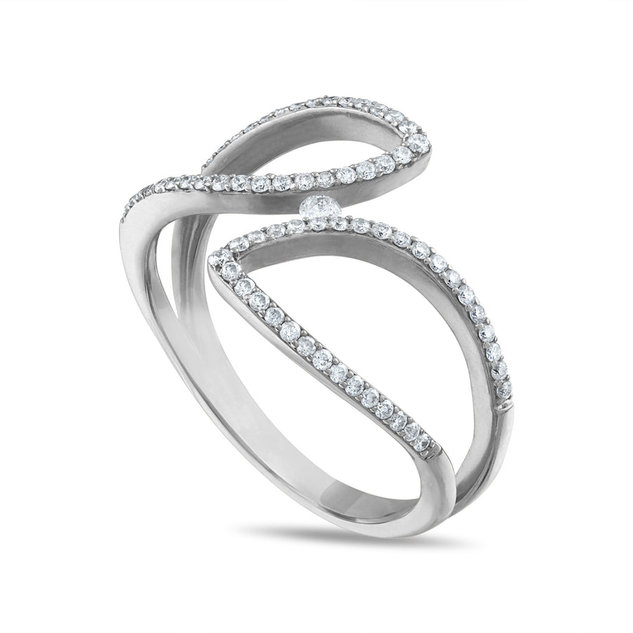 Diamond Leaf Outline Ring in White Gold Side View