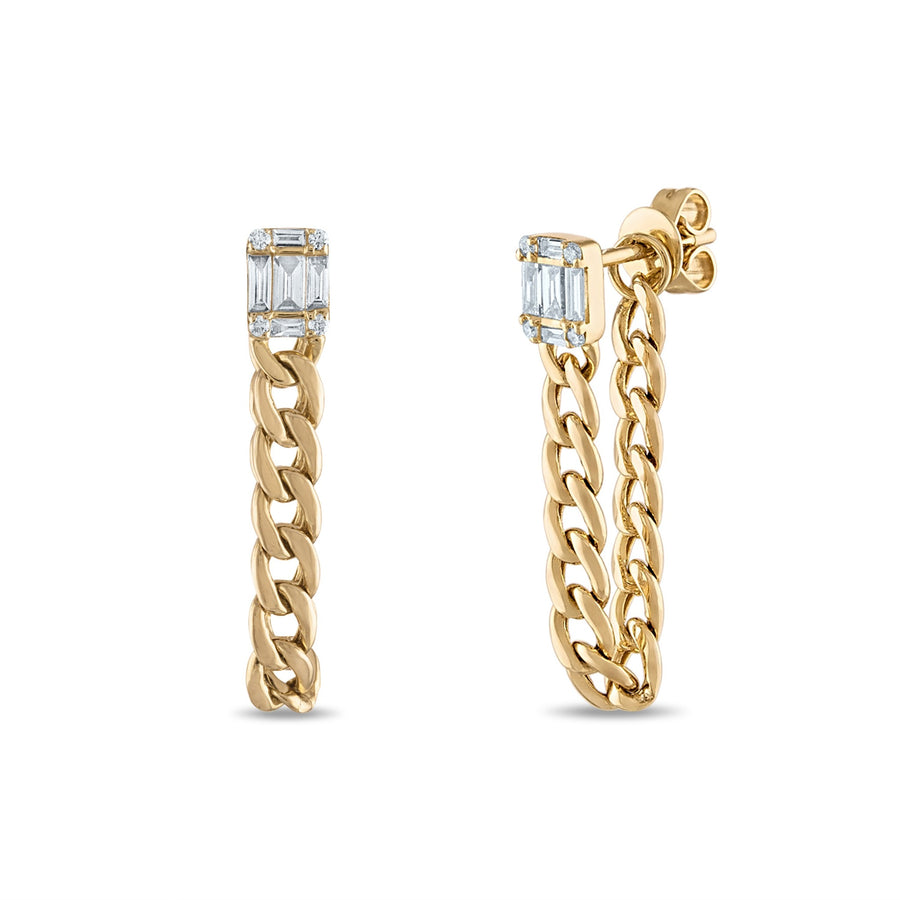 Emerald Illusion Diamond Chain Earrings in Yellow Gold