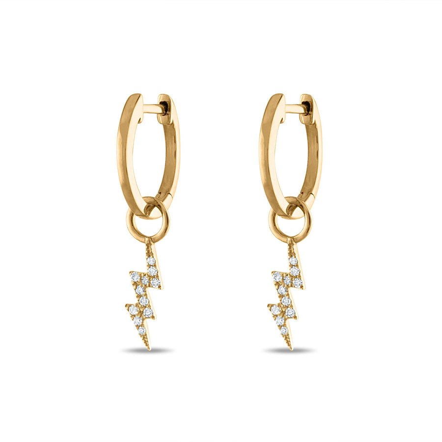 Pave Lightning Bolt Charm Huggies in Yellow Gold