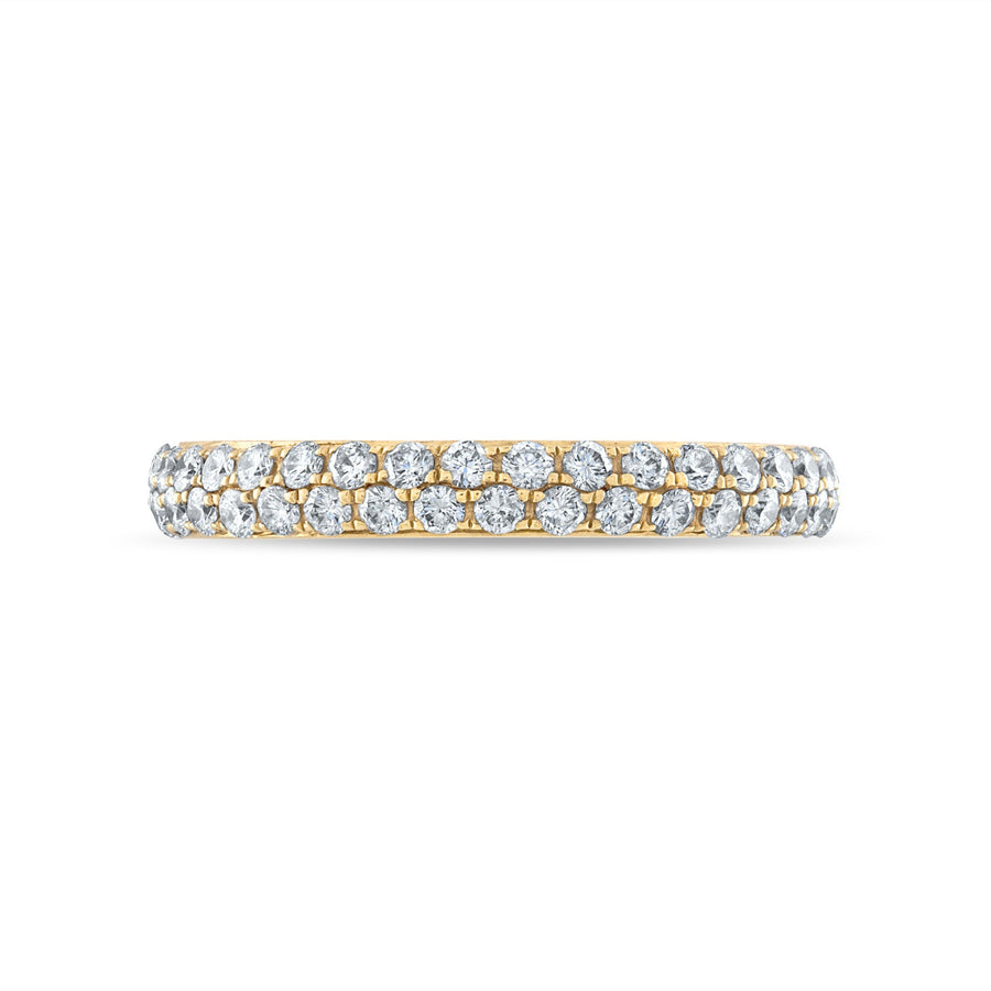 Two Row Micro Pave Diamond Band in Yellow Gold
