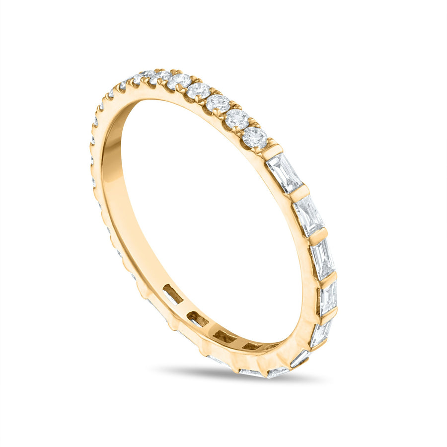 Baguette + Pave Diamond Stackable Ring in Yellow Gold Side View