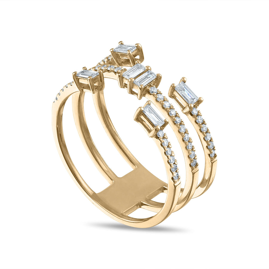 Baguette Sprinkle Diamond Ring in Yellow Gold Side View