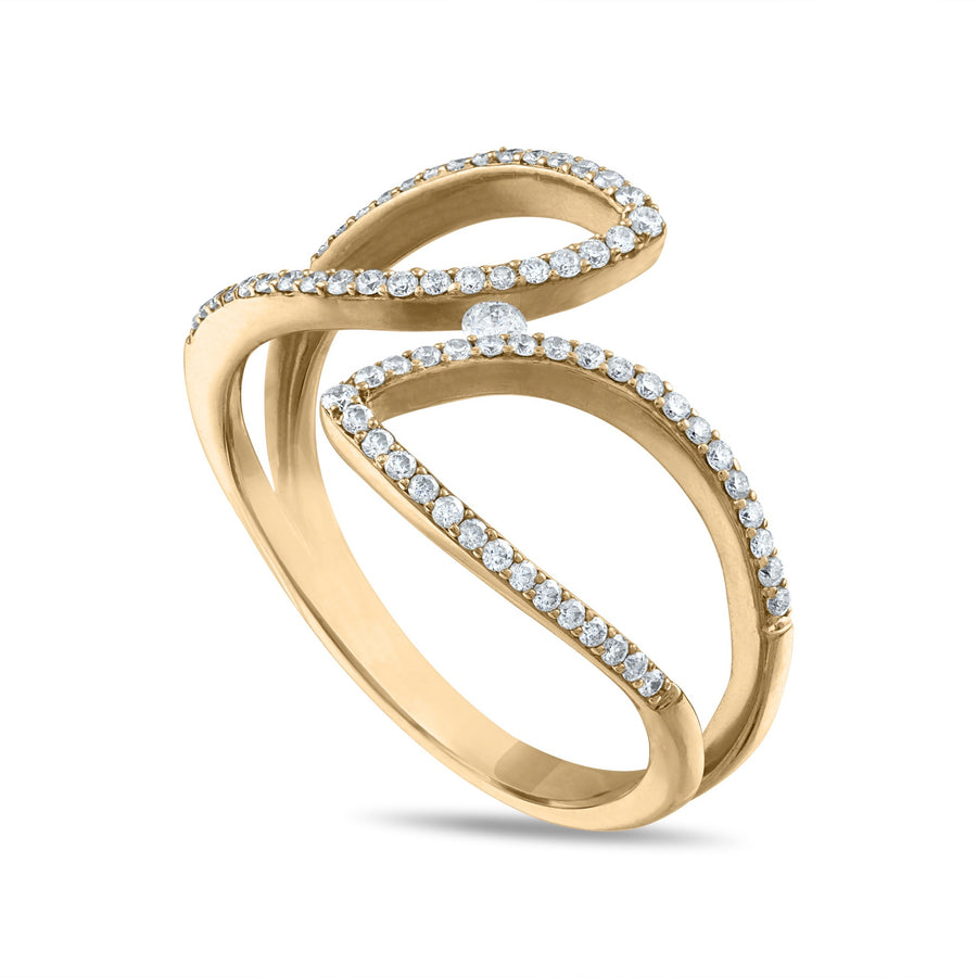 Diamond Leaf Outline Ring in Yellow Gold Side View