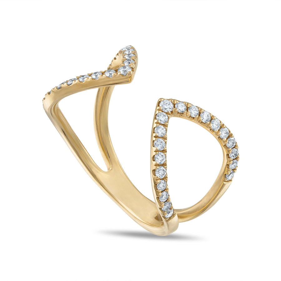 Diamond Outline Open Claw Ring in Yellow Gold Side View