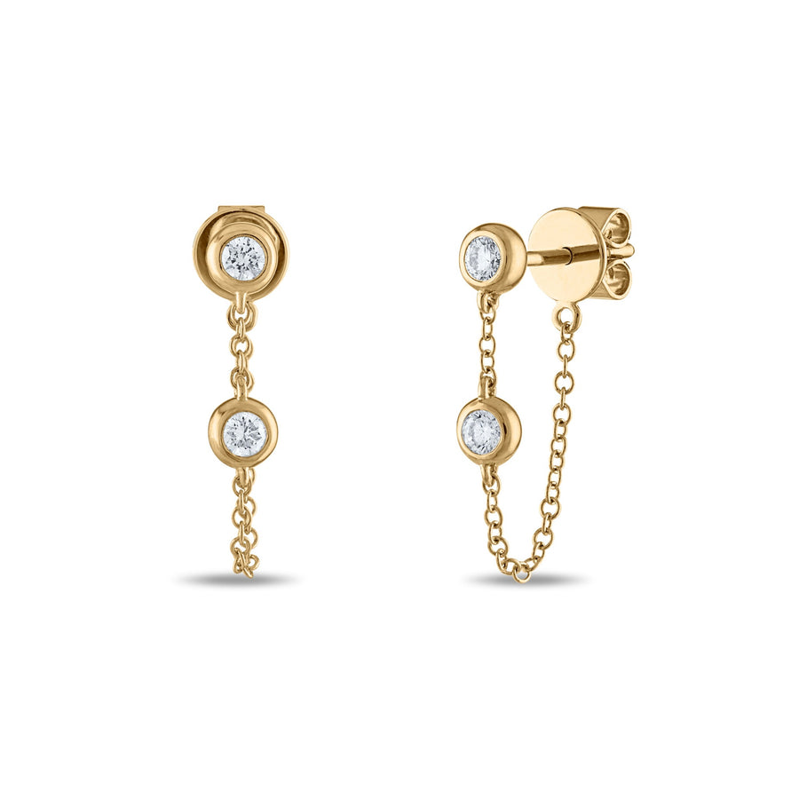 Bezel Diamond Chain Earrings in Yellow Gold