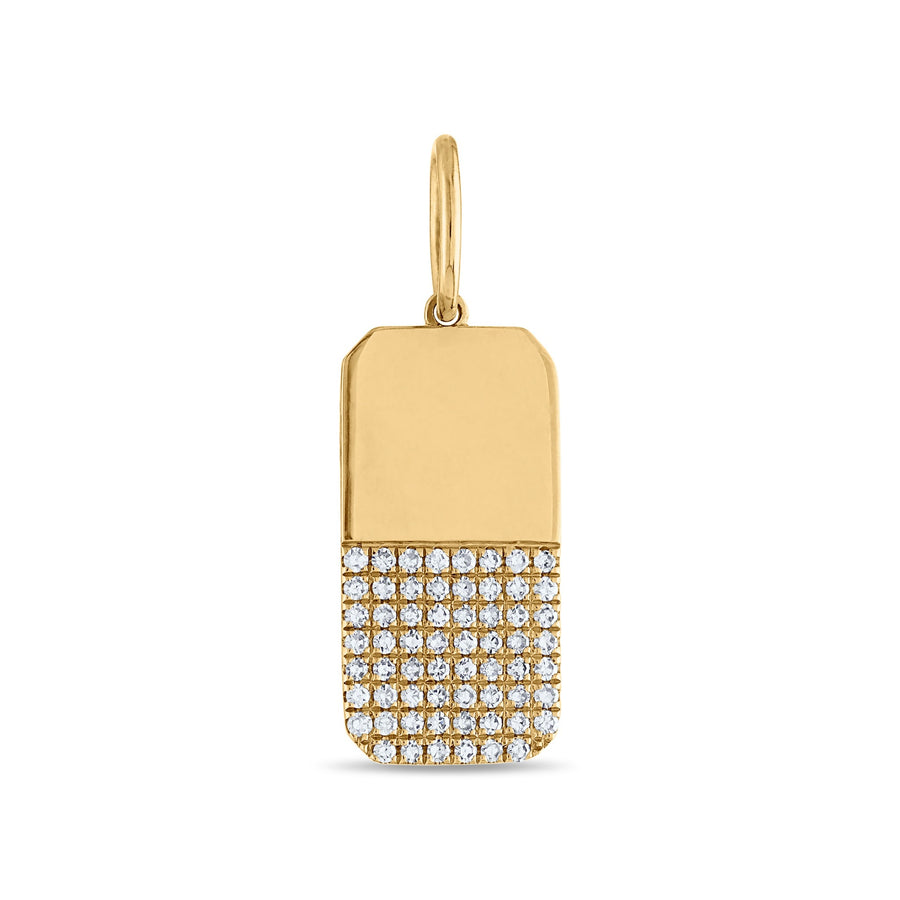 Gold and Pave Diamond Dog Tag Charm in Yellow Gold