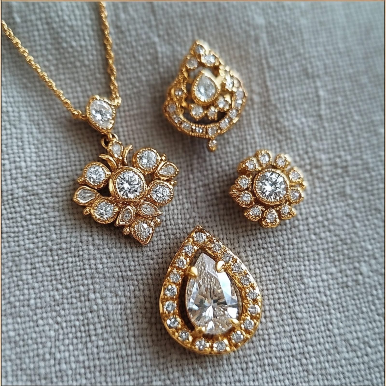 The Reimagining — heirloom diamond pendant and earrings